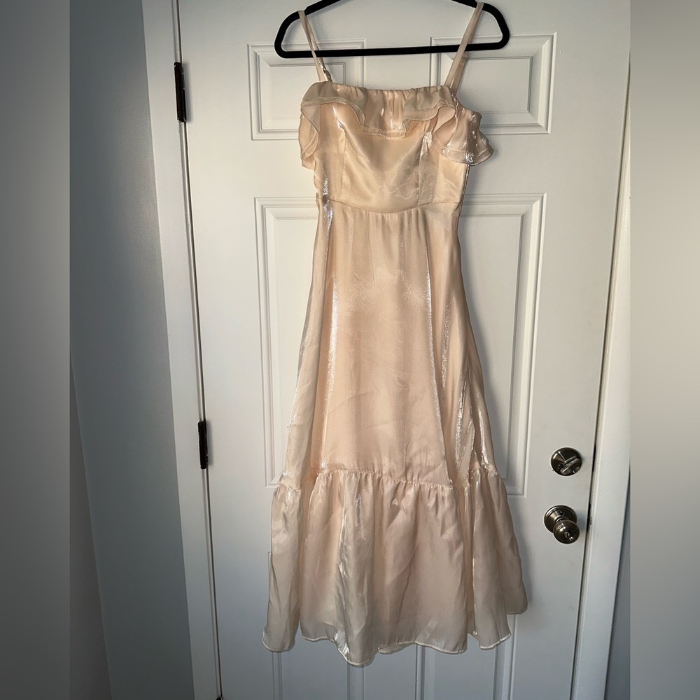 NWT LULUS SIZE XS Heavenly Essence Cream Organza Tiered Ruffled Midi Dress - Picture 4 of 8